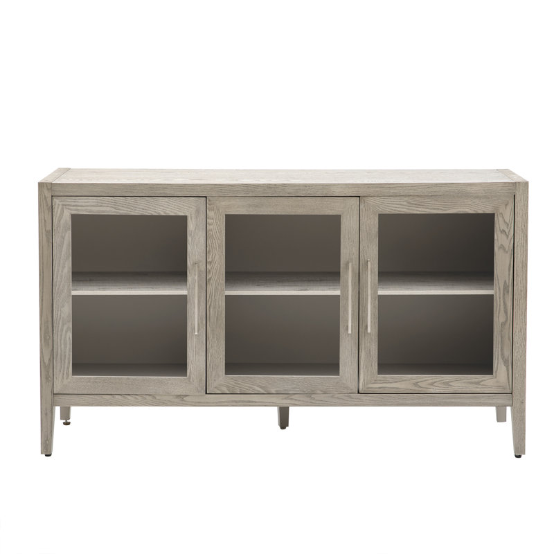 Armoire en bois avec trois portes en verre trempé et tablette réglable, buffet, armoire de salle à manger , Gris