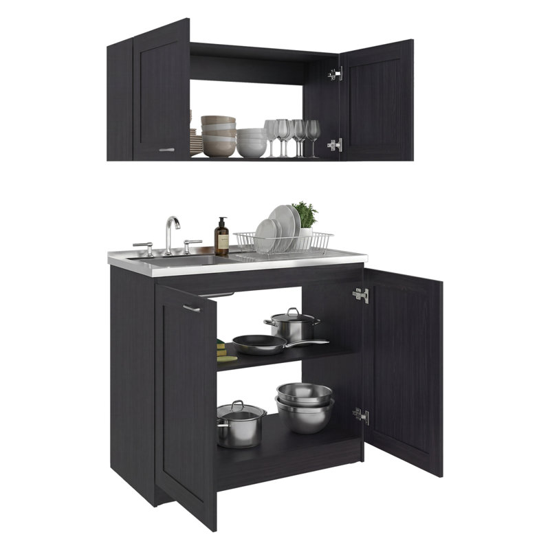 Ensemble d'armoires de cuisine et de buanderie avec évier utilitaire, armoire murale supérieure et armoire de rangement Ashura 2 pièces Ashura