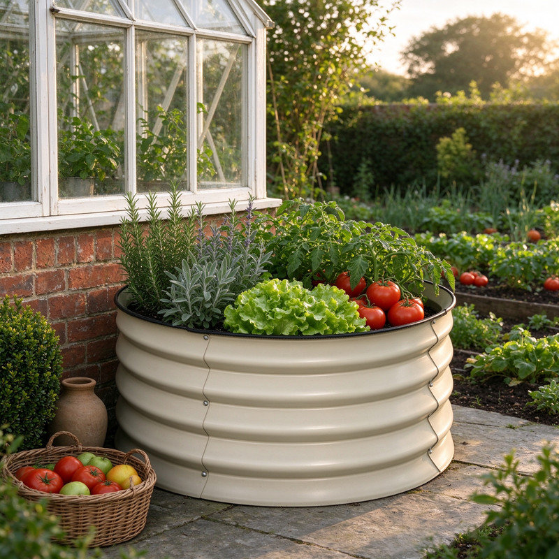 Set of 2 Cream White Galvanized Raised Garden Bed, Metal Planter Box with Safety Edging, Easy Assembly