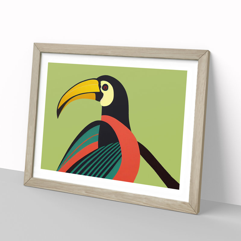 Toucan Bird Art Deco Abstract - Single Picture Frame Print, 25cm H x 34cm W x 2cm D, Oak