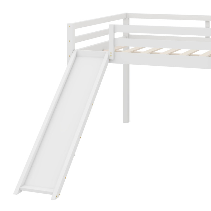 Lit mezzanine double avec glissière au design multifonctionnel à finition blanche