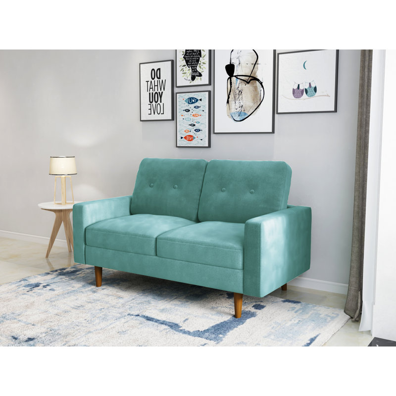 58'' Velvet Loveseat, Aqua Turquoise Velvet 
