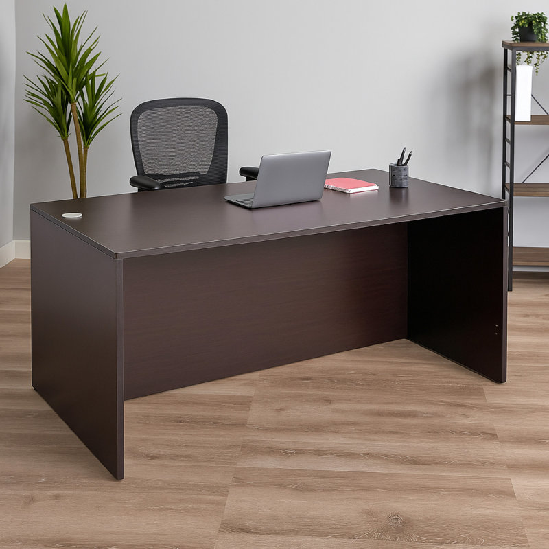 Pery Front Desk Shell, 71 Inch, Modesty Panel, Mocha Brown Melamine, Mocha Brown