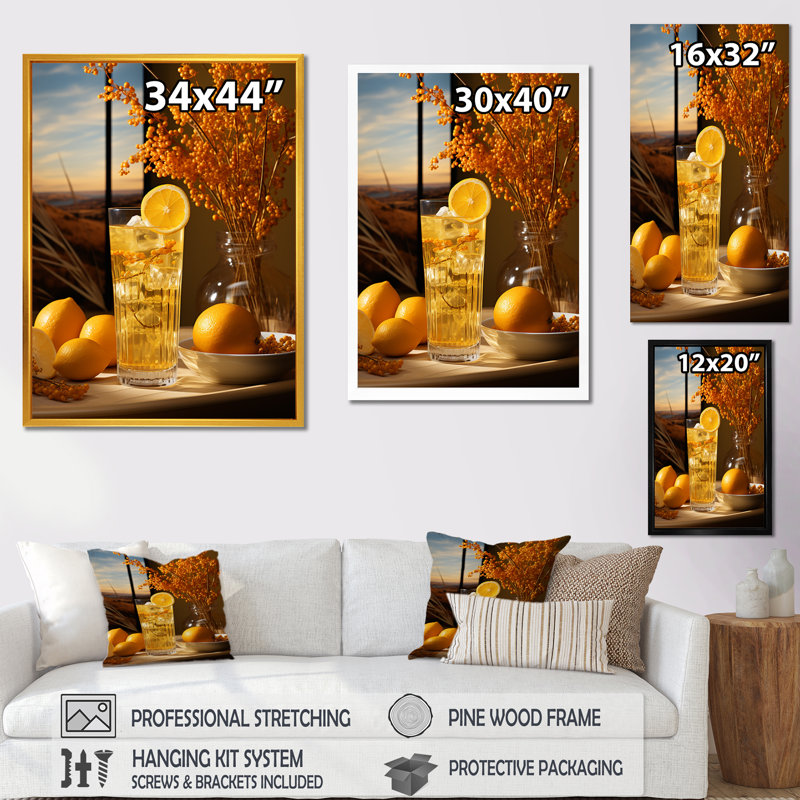 Cocktail jaune paille ensoleillée Téquila III - Art mural cocktails, H 40 po x l 30 po x P 1,5 po