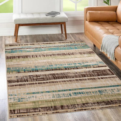 Celek Contemporary 100% Polypropylene Abstract Striped Indoor Area Rug