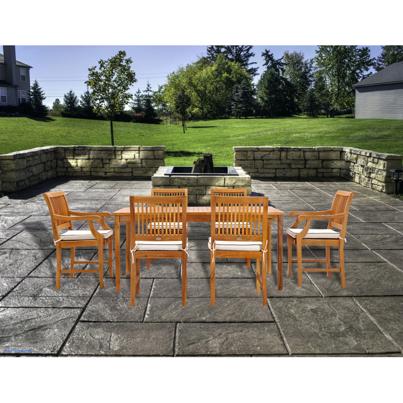 6 - Person Teak Wood Patio Dining Set with Rectangular Table , Cushions Included