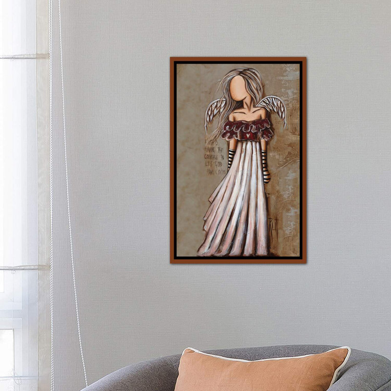 Courage - impression d'art graphique, H 26 po x l 18 po x 1,5 po, Toile avec cadre en bois brun
