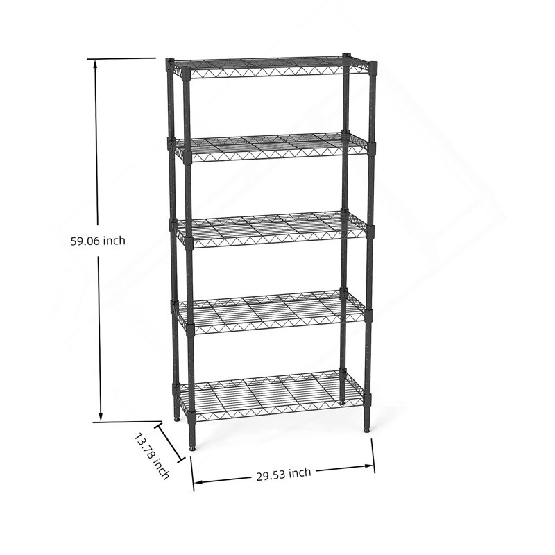 5-Tier Adjustable Heavy-Duty Wire Shelving Units - Rust-Resistant Metal Storage Racks For Kitchen, Garage, Bathroom & Pantry (29.53" D X 13.78" W X 59.06" H)