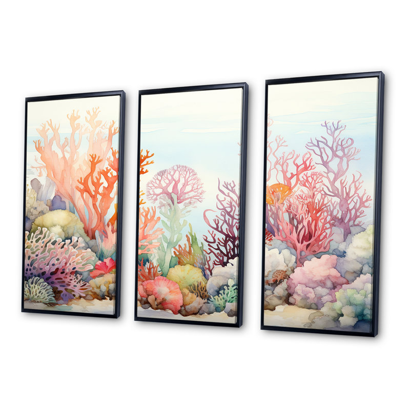 The Colorful Coral Reef Happiness - Ensemble de décorations murales corail sous l'eau, Cadre flottant noir