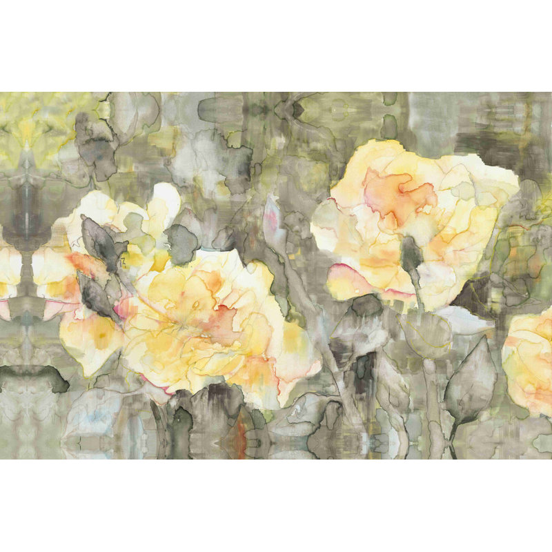 Fleurs jaunes - peinture sur toile tendue, H 12 po x l 18 po