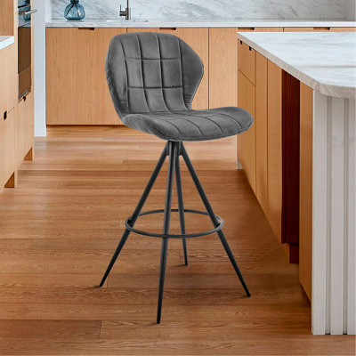 Tabouret de bar pivotant à hauteur de comptoir 26 po en tissu gris anthracite et finition noire