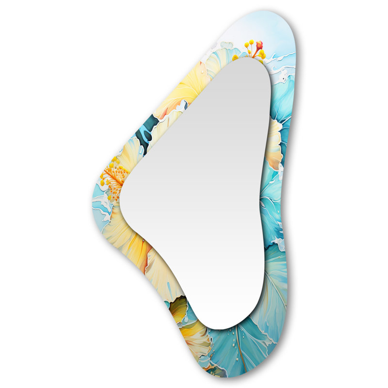 Hibiscus jaune sur fond bleu subtil - Miroir mural traditionnel hibiscus irrégulier