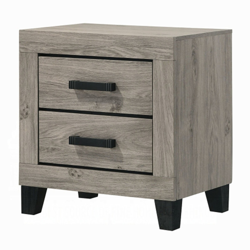 Table de chevet gris clair Farmhouse - Tiroirs de rangement et quincaillerie noire
