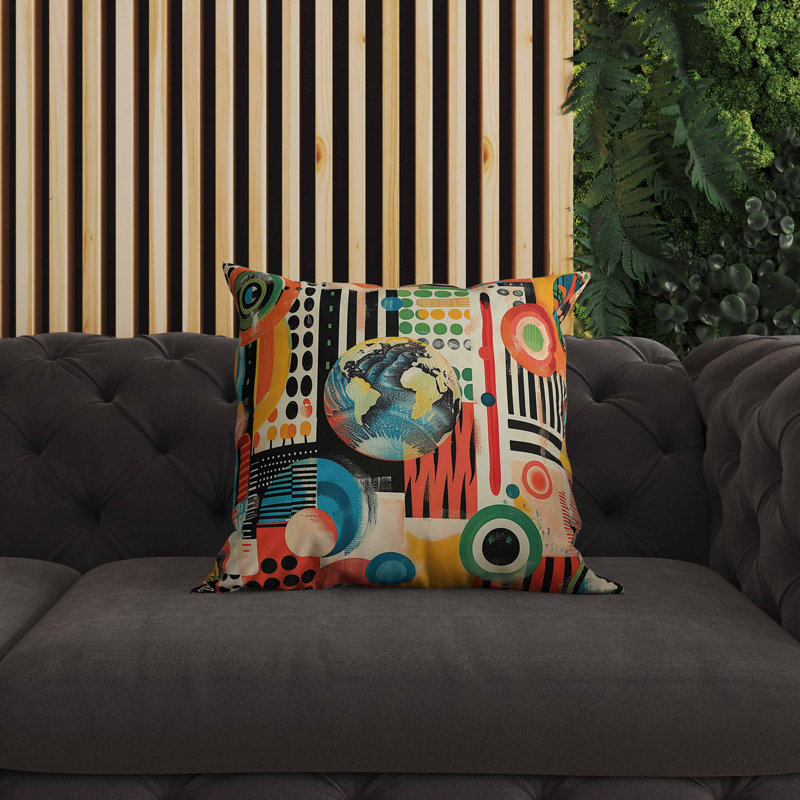 Coussin intérieur / extérieur Orbital Echoes, Carré 26 po, Rouge / Orange