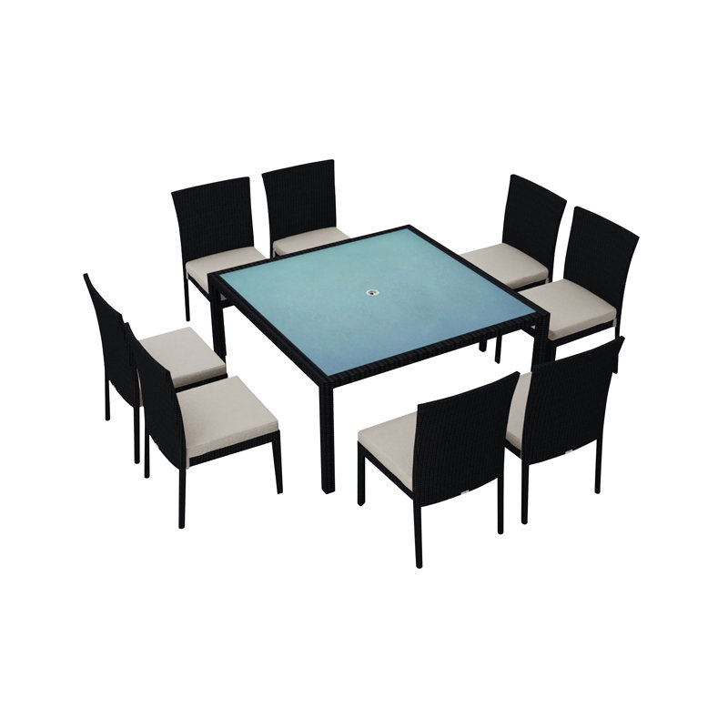 Urbana Outdoor 9 - Piece Dining Set with Cushions, 29.5" H x 59" W x 59" L, Cast Silver Sunbrella®, Cast Silver Sunbrella®