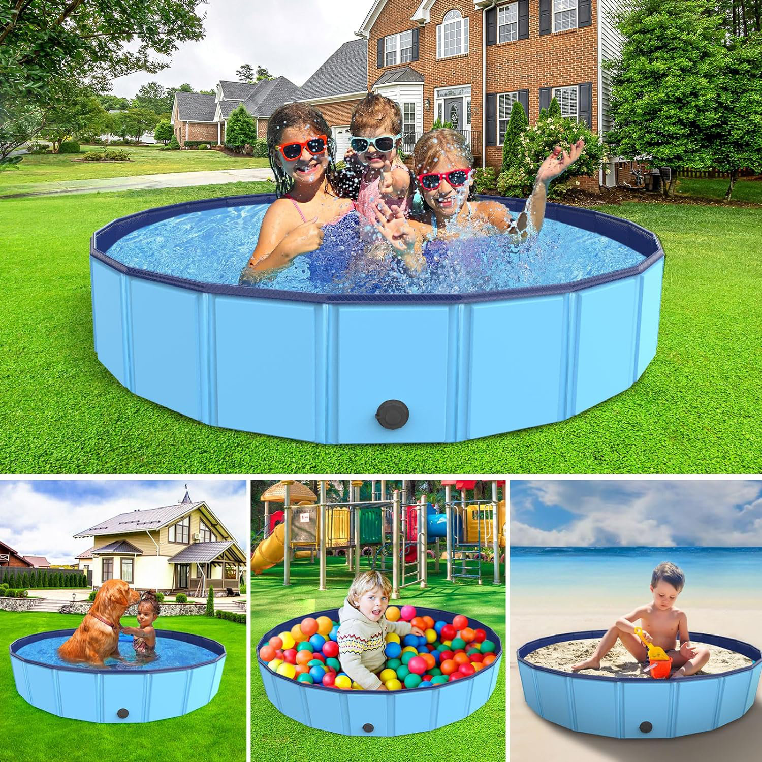 Utibia Foldable Dog Pool, Dog Pet Swimming Pool Portable PVC Pet ...