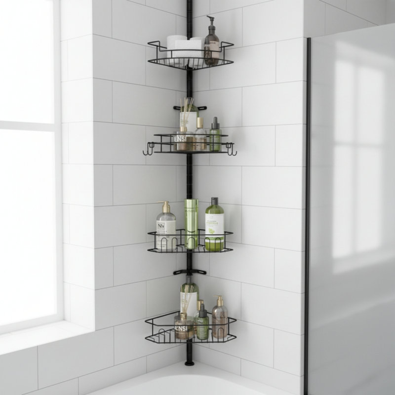 Serviteur de douche en coin avec 4 paniers réglables pour l'organisation de la salle de bain
