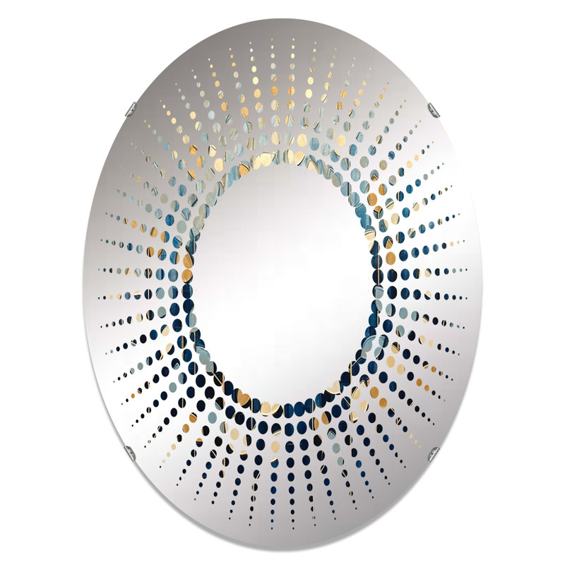 Or et feuilles bleues décor minimaliste - miroir décoratif Starburst-MIR114811-Ovale, 35,4 po x 23,6 po
