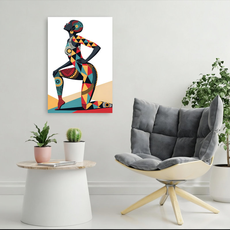 Femme géométrique abstraite géométrique, art mural abstrait, 36" H x 24" W
