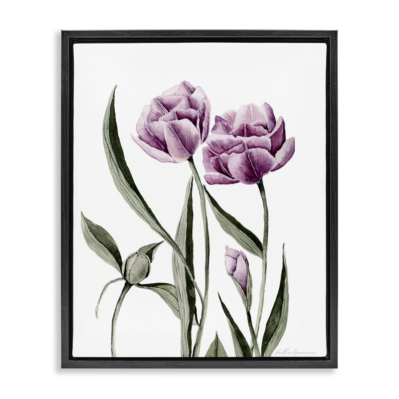 «Pink Tulip Elegance», art mural encadré sur toile flottante, design par Heather Desormeaux, Cadre flottant noir de jais