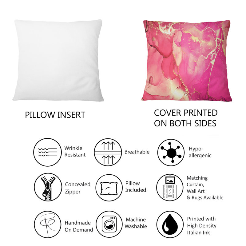 Rose et or fuchia liquide Art II - Coussin décoratif imprimé moderne 1