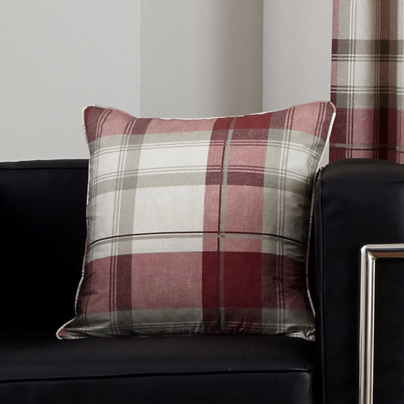 Plaid Square Cushion Cover, Ruby, Polyester