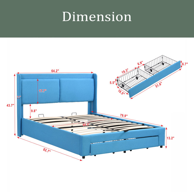 Lit plateforme tapissier Adelphine, Bleu