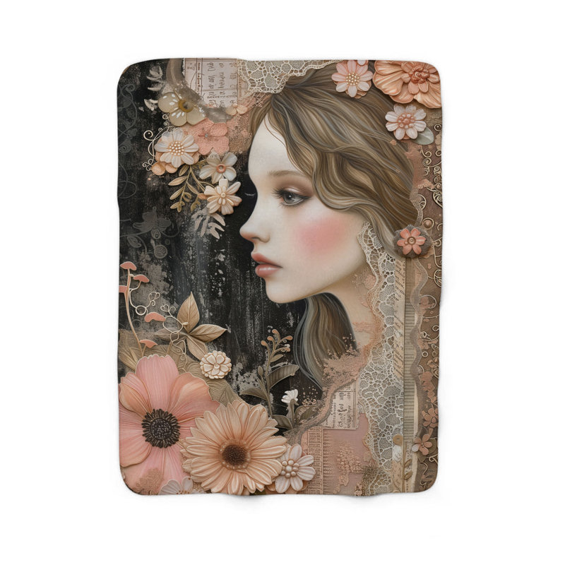Blossoms and Face in Quilts - 1 pièce Sherpa Premium, L 60 po x l 50 po
