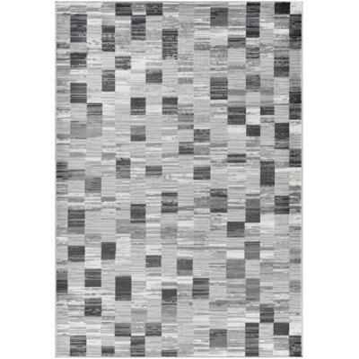 Tapis rectangulaire en plastique tissé à la machine en polypropylène tissé à la machine noir / blanc / gris Jayken