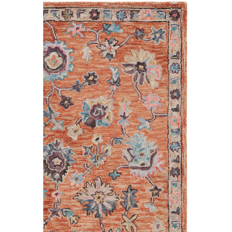 Kalja Hand Tufted Wool/Cotton Oriental Rug in Rust/Blue, Rectangle 3' x 5'