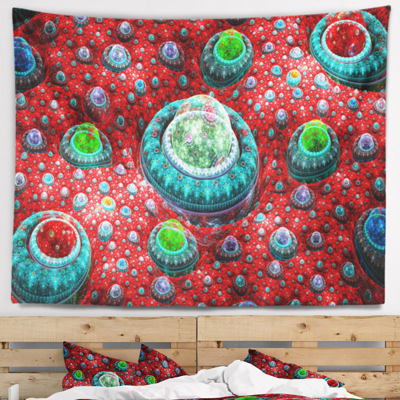 Tapisserie de planète en fractale abstrait rouge, H 78 po x l 92 po