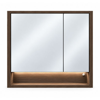 30" W x 26" H Wall-Mounted Medicine Cabinet with Double Mirror Doors, LED Light & Open Shelf