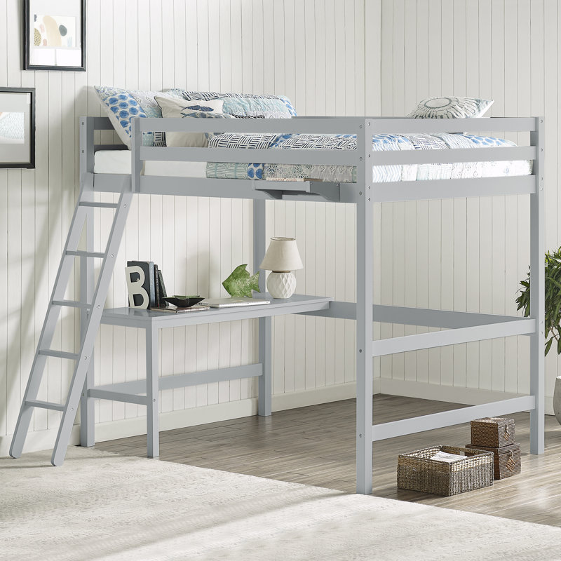 Lit mezzanine double avec bureau intégré Harold, Gris