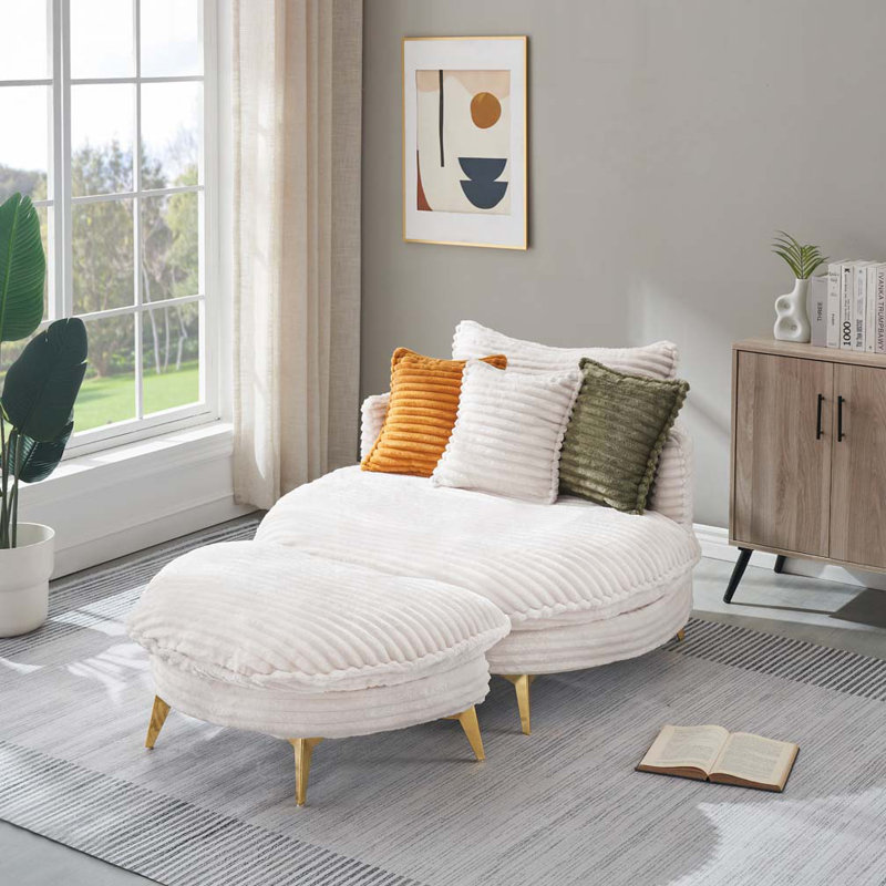 Chaise en velours côtelé avec repose-pieds, Beige