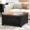 Table basse de style campagnard avec station de charge et ports USB, table centrale relevable avec grand espace caché