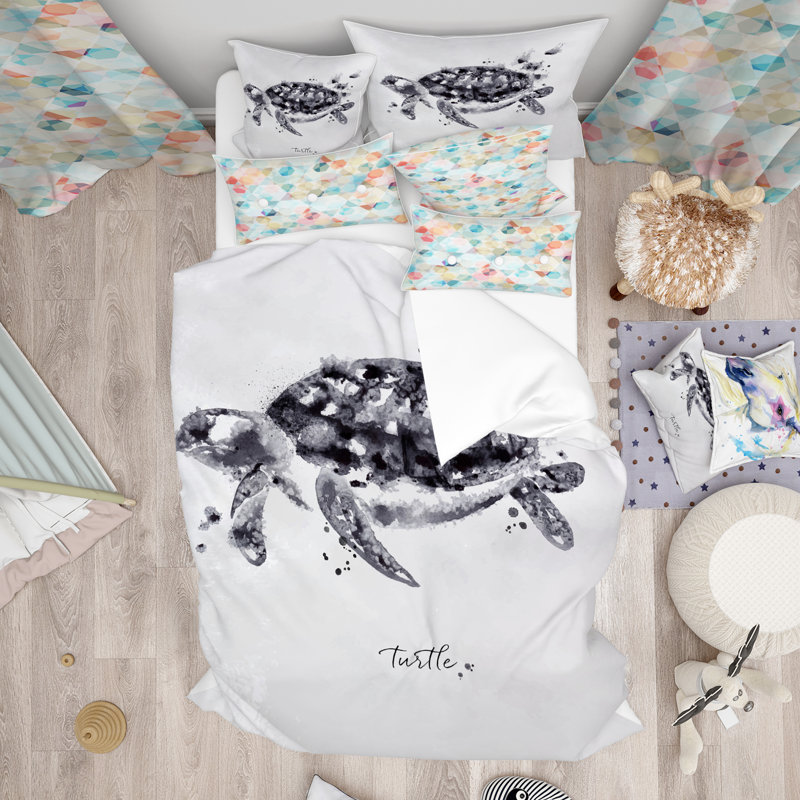 Ensemble de housse de couette designart monotype turtle, Housse de couette grand + 2 taies décoratives