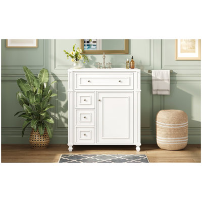 Meuble-lavabo de salle de bain avec lavabo en céramique, 30 po, armoire de rangement avec portes à fermeture douce et organisateur de porte