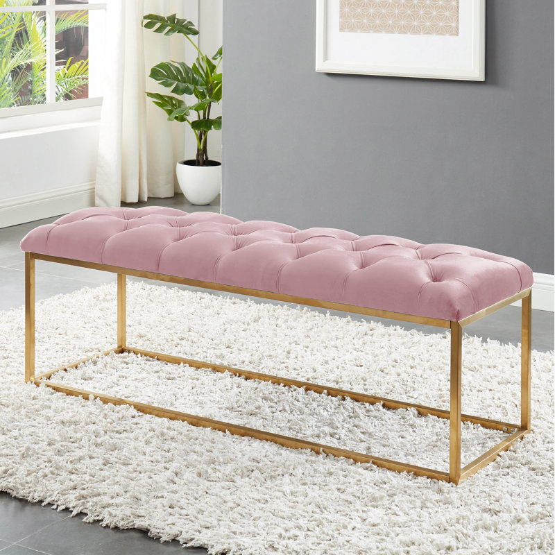 Venson Velvet Upholstered Bench, Pink