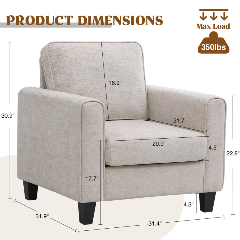 Mid-Century Accent Chairs Featuring Wide Backrest, Khaki