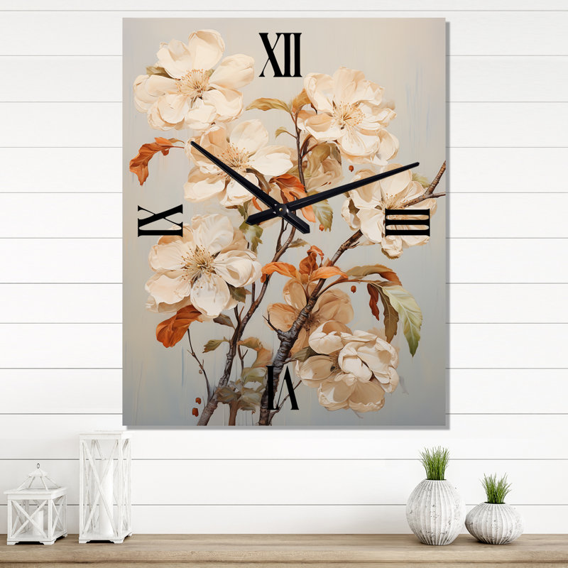 Horloge murale moderne White Apple Blossom Whispers III, Grand