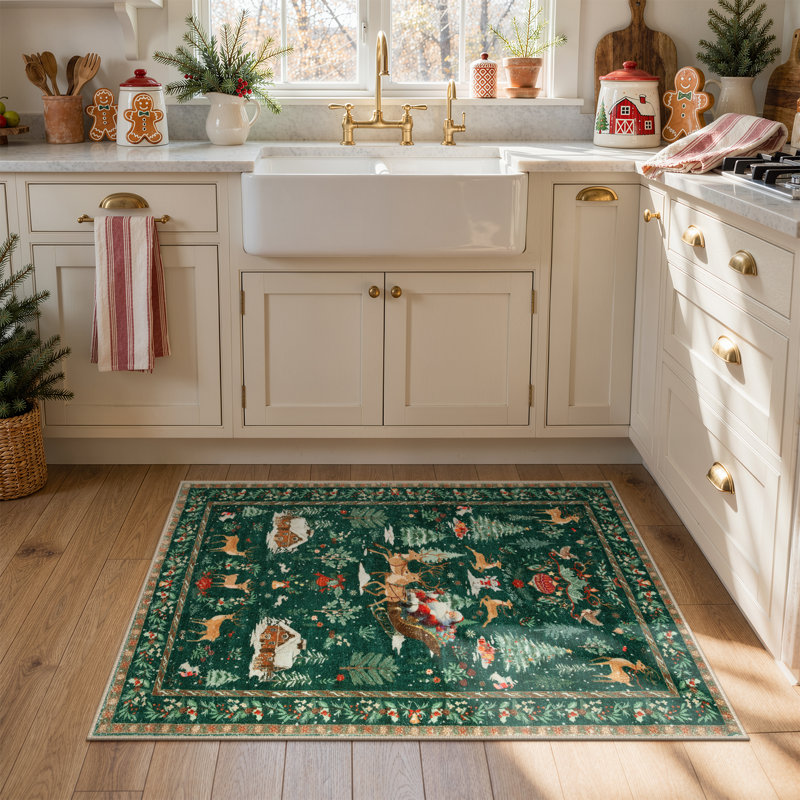 Tapis lavable Laurica Christmas Reindeer, Rectangulaire 2 pi x 3 pi