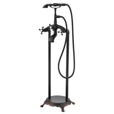 Robinet de baignoire sur pied avec douchette cascade et douchette à main en laiton antique avec soupape en laiton Summerain