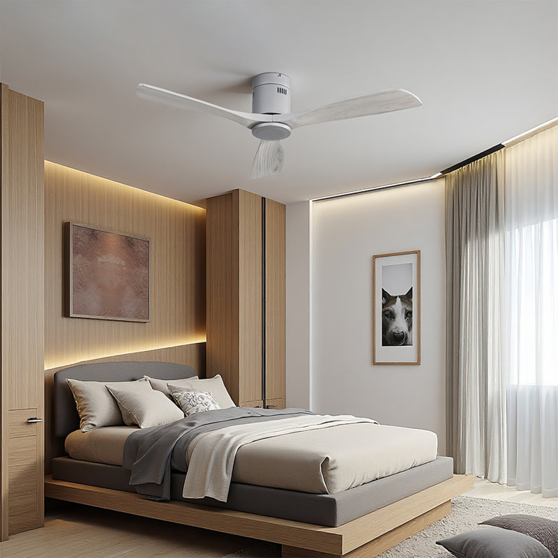 AuraVista 52 in. Flush Mount Ceiling Fan with Reversible DC Motor and Remote Control, Gray / Gray Oak