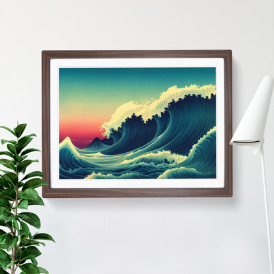 Japanese Wave Sunset 1 Piece Single Picture Frame Wall Art