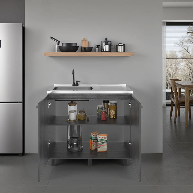 Évier utilitaire autoportant gris fumée avec robinet, lavabo spacieux pour les accessoires ménagers dans la cuisine, la buanderie et l’atelier, lavabo profond en acier inoxydable avec robinet en plastique de 77 lb