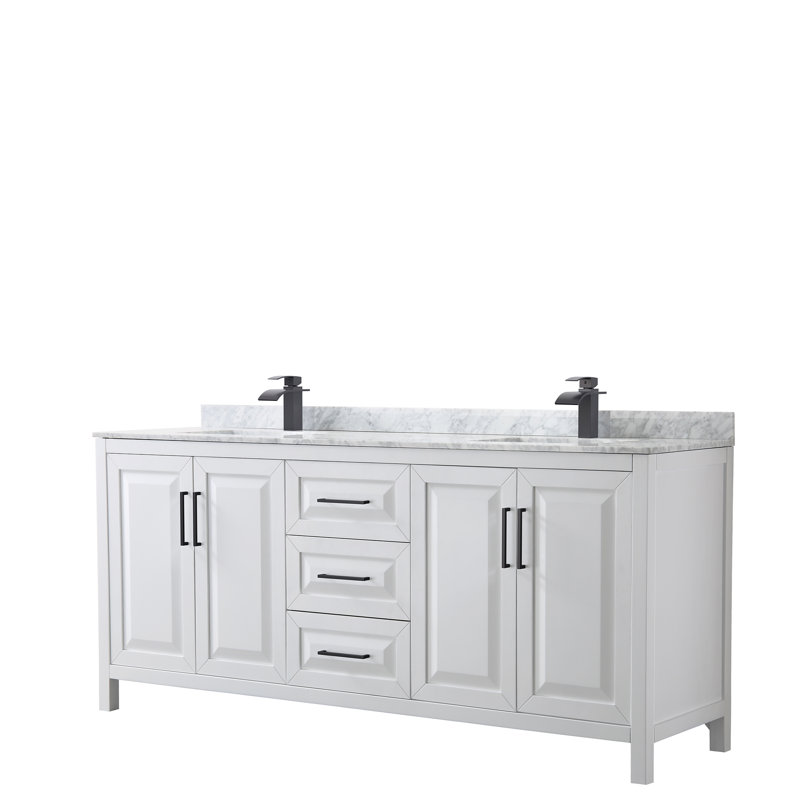 Daria 80'' W Double Vanity, Brushed Gold, White, White Cultured Marble