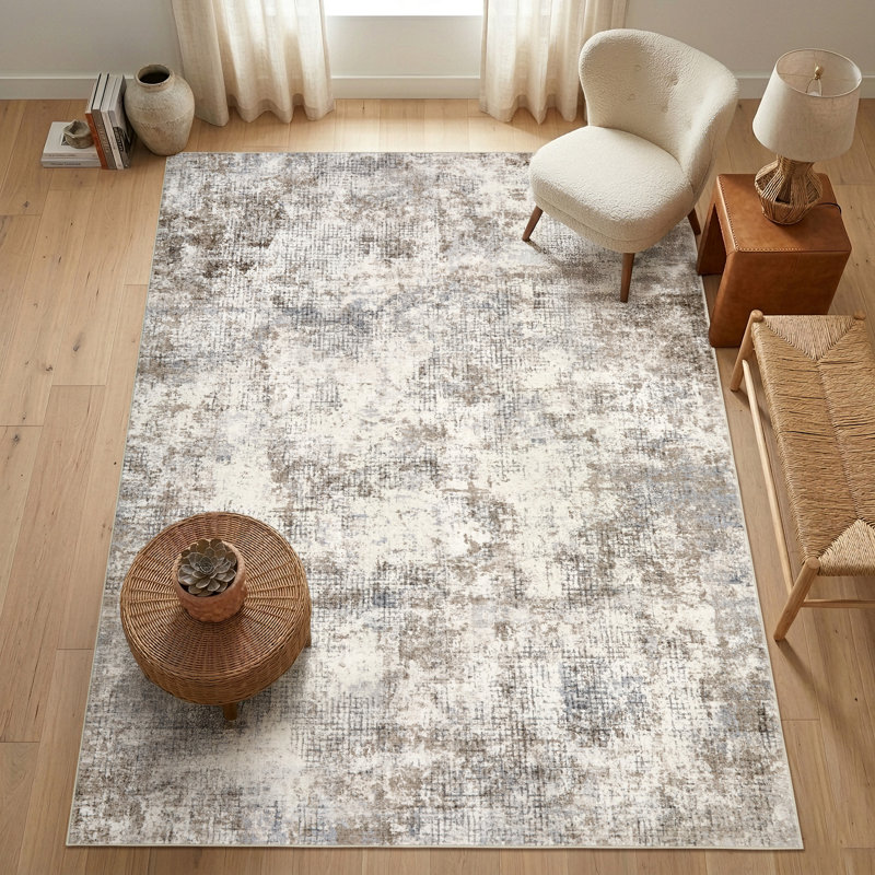Tapis abstrait lavable pour bureau personnel, Rectangle 5 pi x 7 pi, Brown