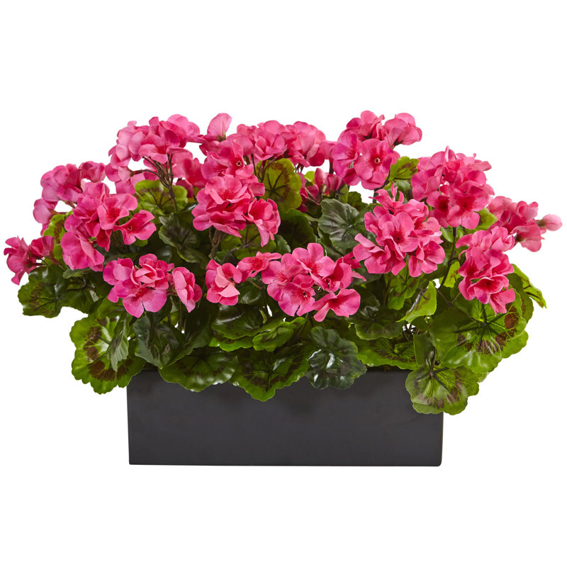 Geranium Silk Plant in Rectangular Planter, UV Resistant (Indoor/Outdoor), Beauty