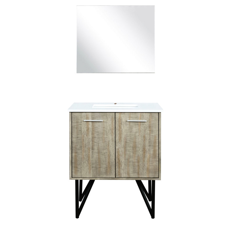 Meuble-lavabo rustique de l 30 po x P 20 po avec comptoir en marbre et miroir de 28 po à fermeture en douceur, finition teintée et options de rangement abondantes