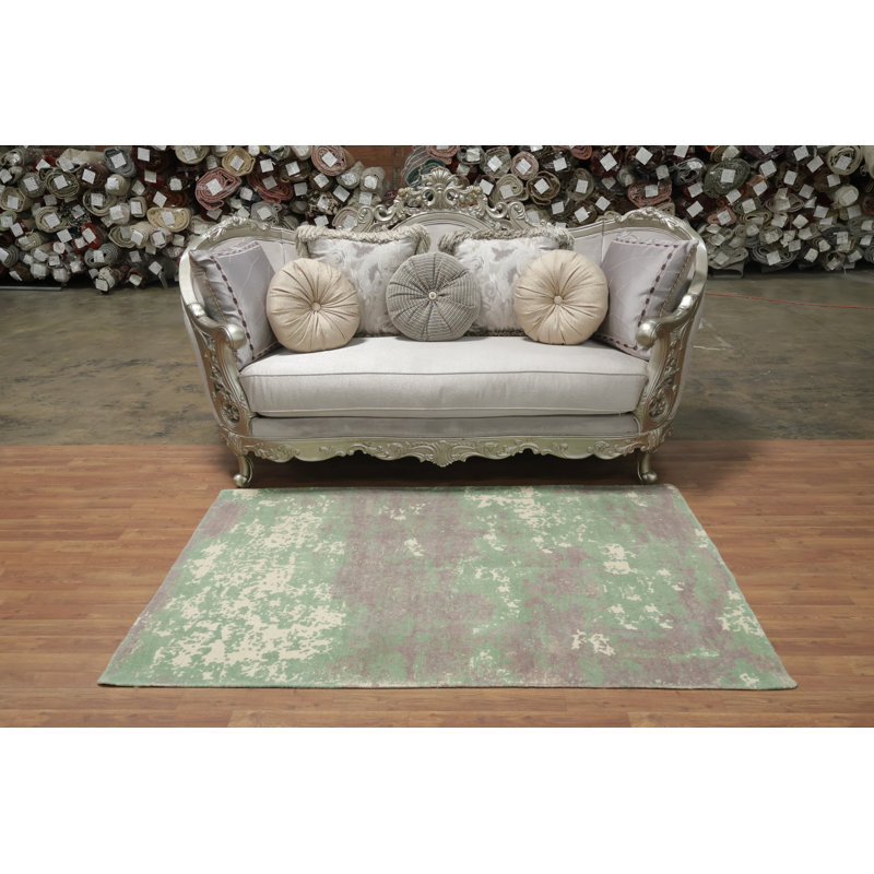 Contemporary Green Abstract Area Rug 4x6 Ft Handmade Oriental Wool Carpet